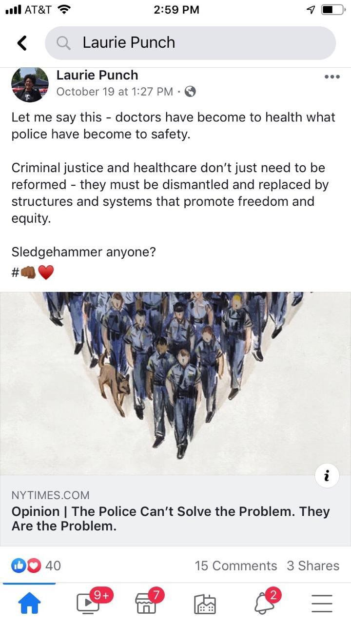 Laurie Punch social media post